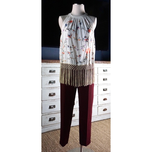 Anthropologie Sasha Button Fly Wine Trousers New 4 - Picture 2 of 16